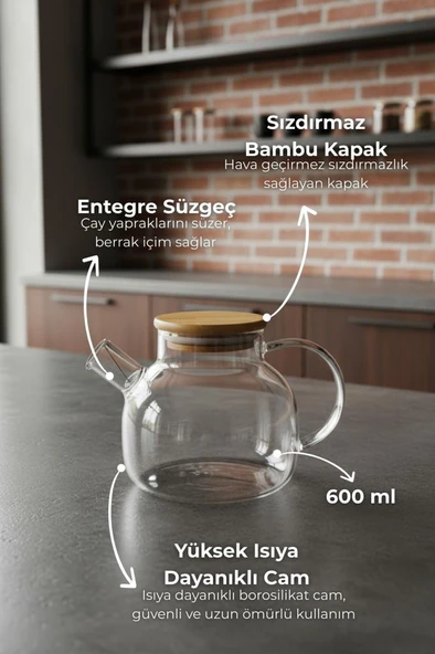 Bambum Taric - Cam Demlik 600ml - Resim 3