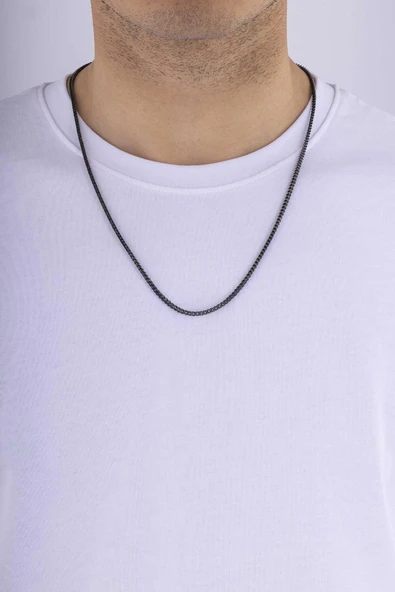 Gümüş Pazarım Oksitli Köşeli Kare Kesim Erkek Çelik Zincir ürün görseli 1