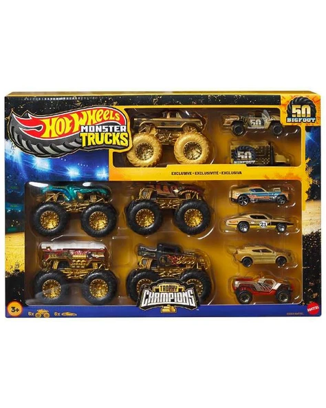 Hot Wheels Monster Trucks Bigfoot Trophy Şampiyonları Araba ve Kamyon Çoklu Arabalar JDW07 ürün görseli 1