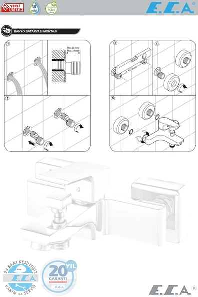 Eca E.c.a Tiera Banyo Duş Bataryası Krom Banyo Bataryası 102102469 ( 20 Yıl Garantili ) - Resim 5