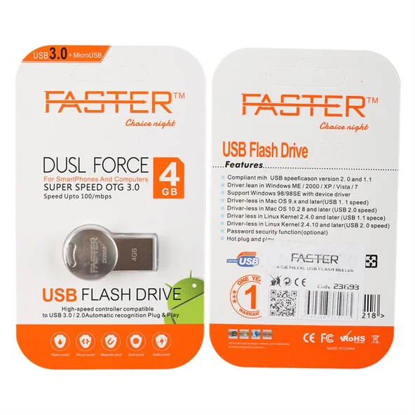 Faster 4 Gb Metal USB Flash Bellek - Resim 4