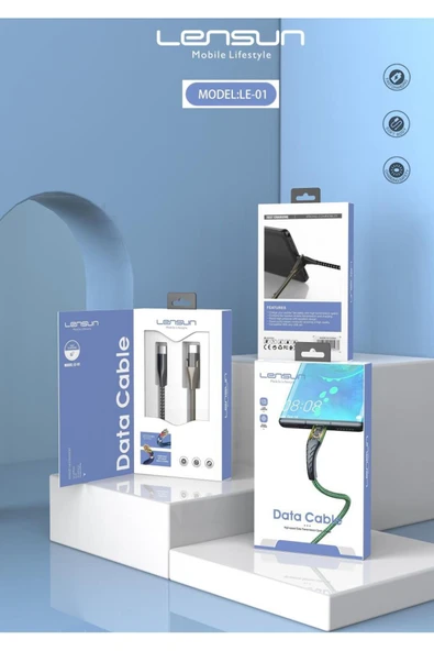 LENSUN DİJİTAL GÖSTERGELİ 27W 1.M Type-C to Type-C Örgülü Hızlı Şarj ve Data Kablosu L-NU1 ürün görseli
