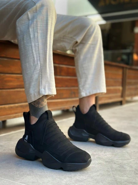 Bağcıksız Rahat Yüksek Siyah Taban Siyah Süet Erkek Spor Yarım Bilek Bot - Resim 2