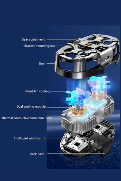 Maybax Telefon Soğutucu Fan Çift Pervaneli 3 kademeli Işıklı Göstergeli Bütün Telefon Modelleri İle Uyumlu - Resim 4