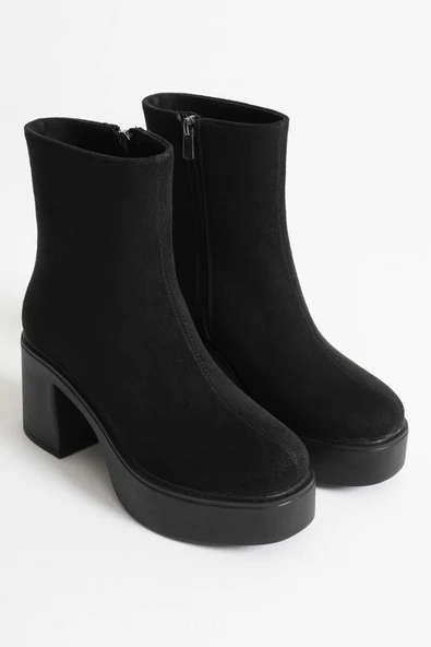 İtek Kadın Siyah Süet Topuklu Bot - Resim 4