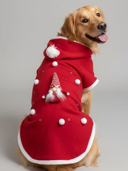 Noel Cücesi Kırmızı Yılbaşı Köpek Kıyafeti | Noel Baba Kapüşonlu Polar Sweatshirt | Orta ve Büyük Irklar İçin - Resim 2