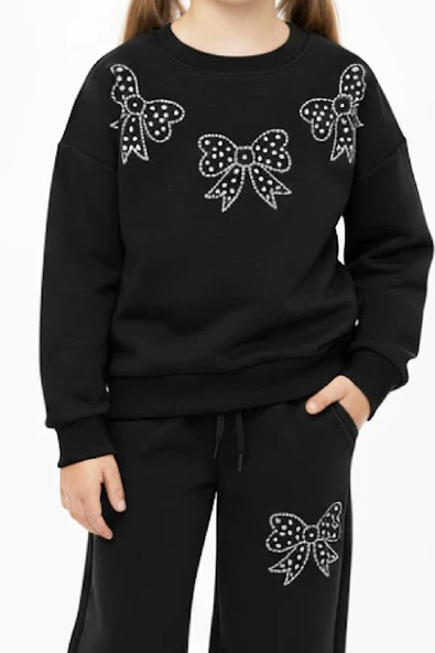 Kız Çocuk Taş Fiyonk Baskılı-2 İplik-Alt-Üst Takım-5-12 Yaş 12436 - Resim 6