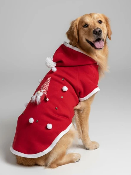 Noel Cücesi Kırmızı Yılbaşı Köpek Kıyafeti | Noel Baba Kapüşonlu Polar Sweatshirt | Orta ve Büyük Irklar İçin - Resim 7
