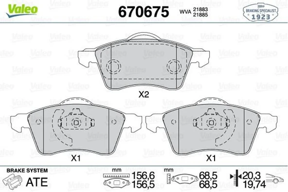 Vag On Fren Balatası (15) Transporter T4 90>03 - Valeo 670675 - Resim 1