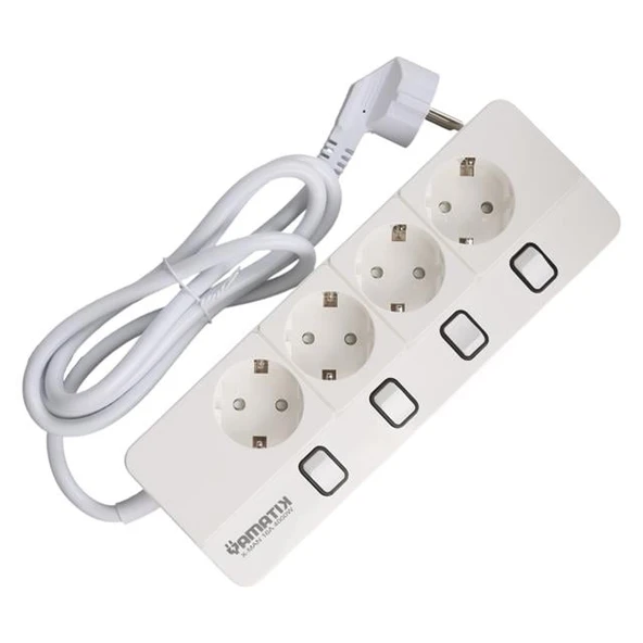 Yamatik X-MAN-104 A-CLASS 4 Lü Ayrı Anahtarlı 2 Metre Akım Korumalı Grup Priz 1400 Joule ürün görseli 1