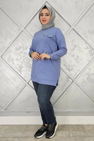 KADIN TAŞ VE DÜĞME DETAYLI TESETTÜR TUNİK - Resim 6
