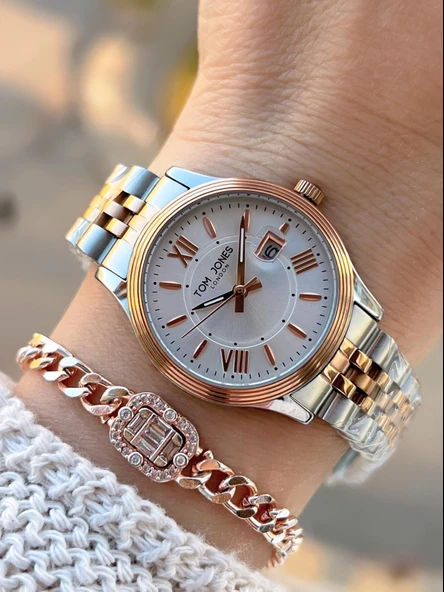 Tom Jones Çelik Kordon Kararma Renk Atma Yapmaz 3 Atm Suya Dayanıklı Kadın Kol Saati BTJ.YN10105.5 ürün görseli