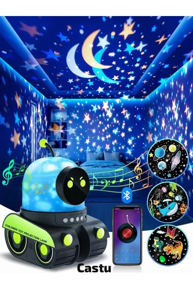 LENSUN Robot Projeksiyon Gece Lambası Hoparlörlü Şarjlı Yıldızlı Gökyüzü Temalı LED Projeksiyon Lambası ürün görseli