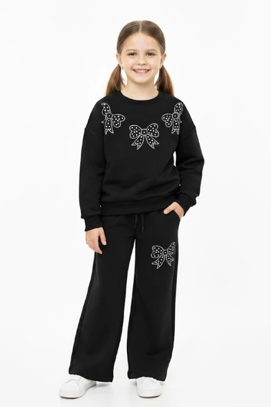 Kız Çocuk Taş Fiyonk Baskılı-2 İplik-Alt-Üst Takım-5-12 Yaş 12436 - Resim 2