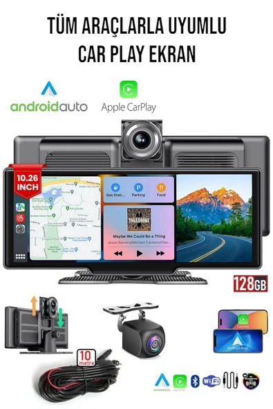 RabbitTech Carplay  Android Uyumlu 10.2 İnç Büyük Ekran Tak Çalıştır 4K Ön/Arka Çift Kameralı Araç Ekranı ürün görseli