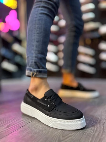 Knack Yüksek Taban Günlük Ayakkabı 700 Siyah (Beyaz Taban) - Resim 4