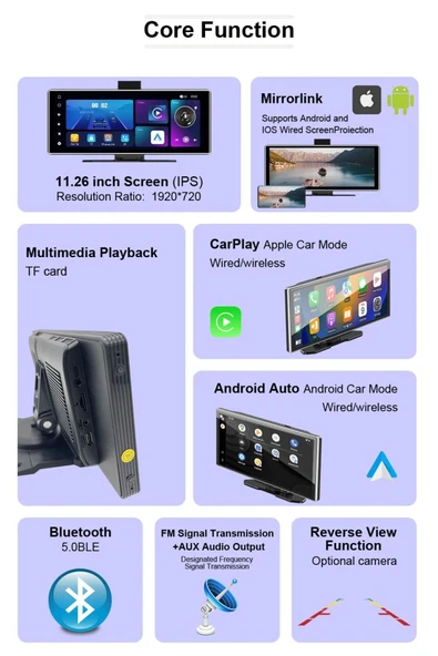 RabbitTech Carplay  Android Uyumlu 10.2 İnç Büyük Ekran Tak Çalıştır 4K Ön/Arka Çift Kameralı Araç Ekranı - Resim 7