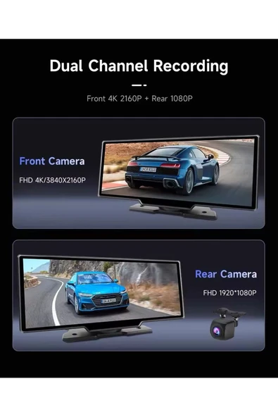 RabbitTech Carplay  Android Uyumlu 10.2 İnç Büyük Ekran Tak Çalıştır 4K Ön/Arka Çift Kameralı Araç Ekranı - Resim 5