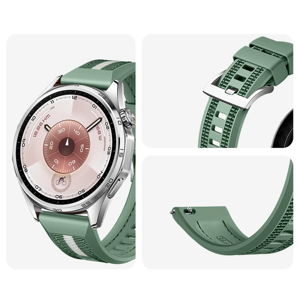 Huawei Watch GT6 46mm İle Uyumlu SportStripe Örgü Desen Metal Tokalı Silikon Akıllı Saat Kordonu  Haki - Resim 3