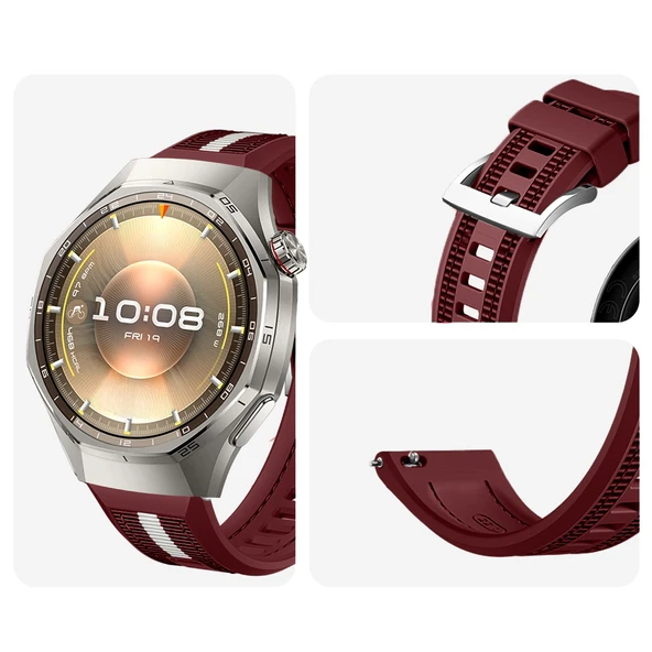 Huawei Watch GT6 Pro 46mm İle Uyumlu SportStripe Örgü Desen Metal Tokalı Silikon Akıllı Saat Kordonu  Mürdüm - Resim 3
