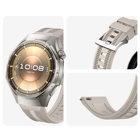 Huawei Watch GT6 Pro 46mm İle Uyumlu SportStripe Örgü Desen Metal Tokalı Silikon Akıllı Saat Kordonu  Starlight - Resim 3