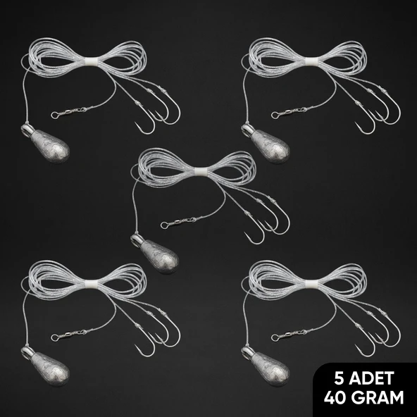 3 İğneli Kurşunlu Beden Takımı - Dip Beden Oltası - Fırdöndülü - 40 gr - 5 Adet ürün görseli 1