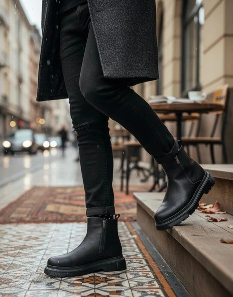 Siyah Çift Fermuarlı Erkek Yarım Bilek Bot ürün görseli