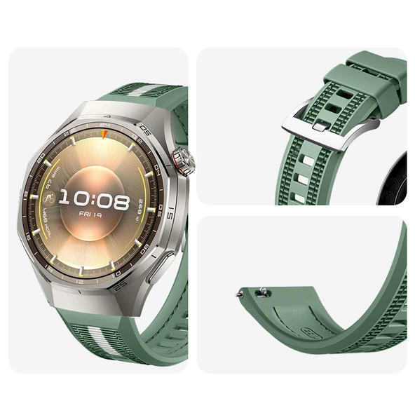 Huawei Watch GT6 Pro 46mm İle Uyumlu SportStripe Örgü Desen Metal Tokalı Silikon Akıllı Saat Kordonu  Haki - Resim 3