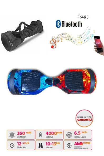 Citymate Hoverboard Elektrikli Kaykay Full Ledli  Bluetooth Hoparlörlü 6.5 Inch Çanta Hediyeli D10 - Resim 2