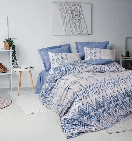 COTTON BOX ETHNIC ÇİFT KİŞİLİK NEVRESİM TAKIMI CLEO MAVİ ürün görseli 1