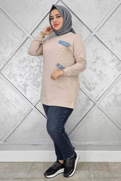 KADIN TAŞ VE DÜĞME DETAYLI TESETTÜR TUNİK ürün görseli