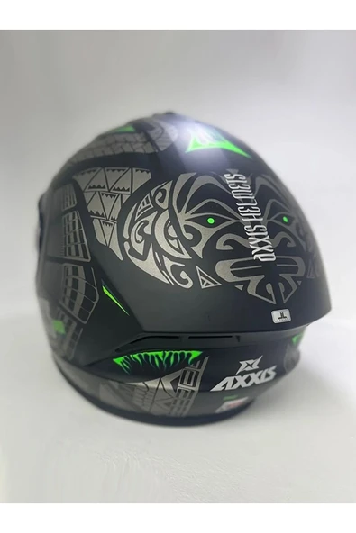 Axxıs Draken S Maori Devil B6 Matt Green Kapalı Motosiklet Kaskı + Yedek Siyah Vizör - Resim 6