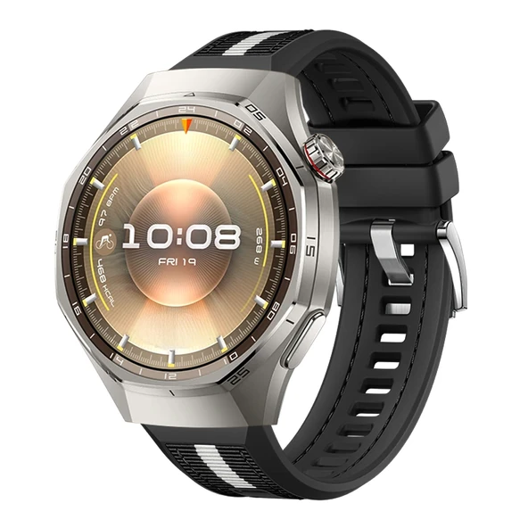 Huawei Watch GT6 Pro 46mm İle Uyumlu SportStripe Örgü Desen Metal Tokalı Silikon Akıllı Saat Kordonu  Siyah ürün görseli