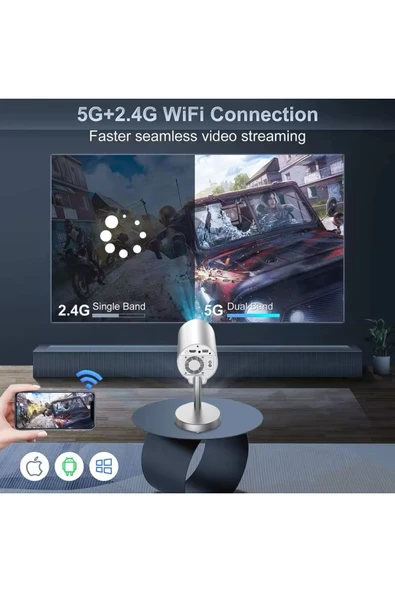 LENSUN SK12 Projeksiyon Cihazı Taşınabilir Android Sistemli Wifi HDMI USB Destekli Projektör - Resim 5