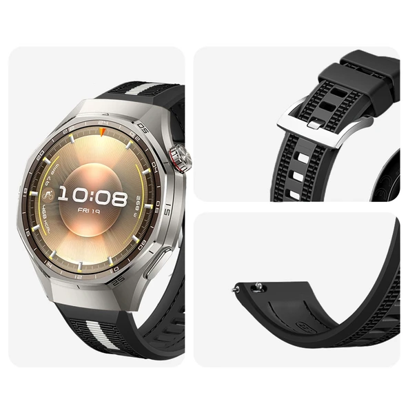 Huawei Watch GT6 Pro 46mm İle Uyumlu SportStripe Örgü Desen Metal Tokalı Silikon Akıllı Saat Kordonu  Siyah - Resim 3