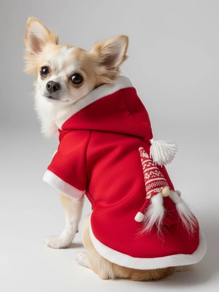 Noel Cücesi Gnome Yılbaşı Köpek Kıyafeti Noel Cücesi Gnome Kırmızı Polar | Kapüşonlu Noel Köpek Sweatshirt | Küçük Irklar İçin Premium - Resim 5
