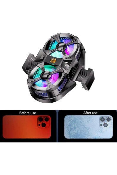 Maybax Telefon Soğutucu Fan Çift Pervaneli 3 kademeli Işıklı Göstergeli Bütün Telefon Modelleri İle Uyumlu - Resim 3