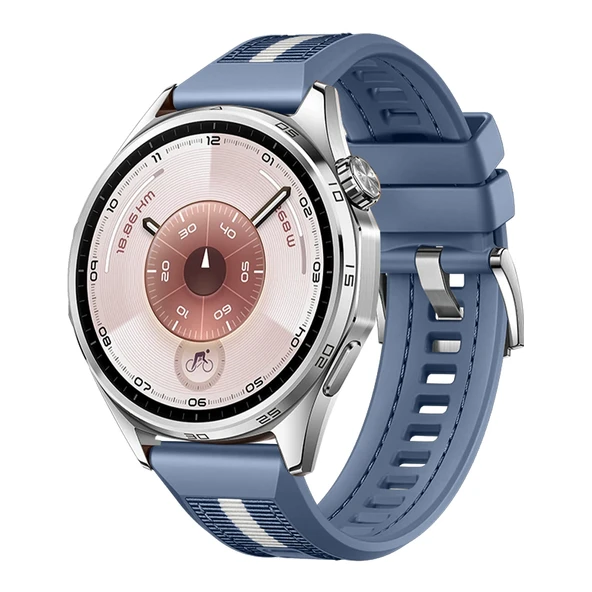 Huawei Watch GT6 46mm İle Uyumlu SportStripe Örgü Desen Metal Tokalı Silikon Akıllı Saat Kordonu  Mavi ürün görseli