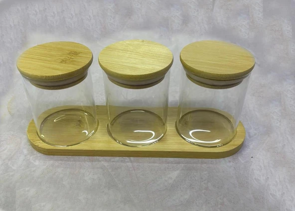Bambu Standlı 3’lü Mini Baharatlık Seti – Vakum Kapaklı | Kavanoz 7x6 cm | Stand 22x7 cm - Resim 7