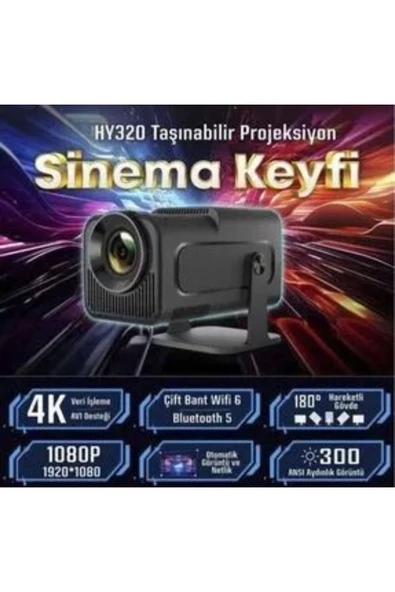 LENSUN Hy320 Mini Siyah Taşınabilir Sinema Projektörü 4k 720p Ev Sineması Bluetooth Android Projeksiyon - Resim 3