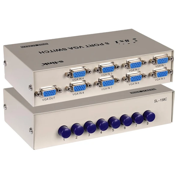 S-Link SL-158C 8X1 Port VGA Switch 8 Giriş - 1 Çıkış Çoklayıcı Çoğaltıcı ürün görseli 1