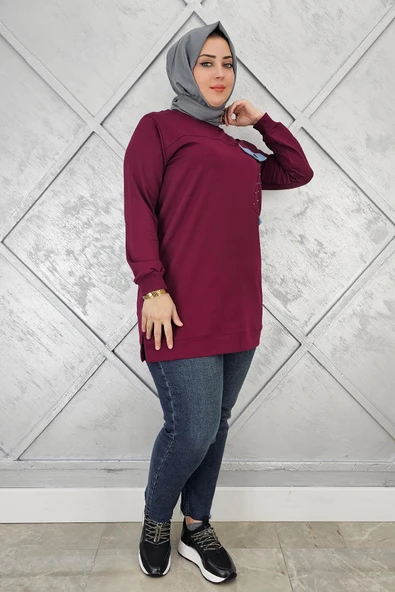 KADIN TAŞ VE DÜĞME DETAYLI TESETTÜR TUNİK - Resim 2