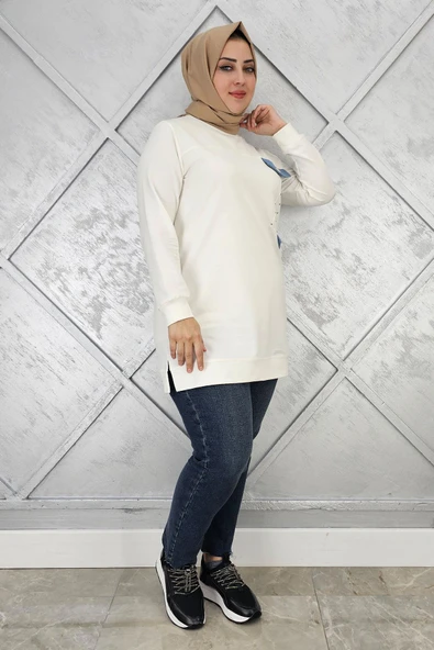 KADIN TAŞ VE DÜĞME DETAYLI TESETTÜR TUNİK - Resim 3