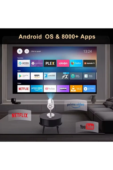 LENSUN SK12 Projeksiyon Cihazı Taşınabilir Android Sistemli Wifi HDMI USB Destekli Projektör - Resim 6