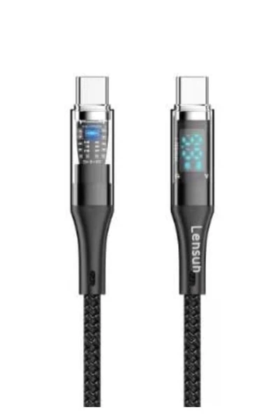LENSUN DİJİTAL GÖSTERGELİ 27W 1.M Type-C to Type-C Örgülü Hızlı Şarj ve Data Kablosu L-NU1 - Resim 2
