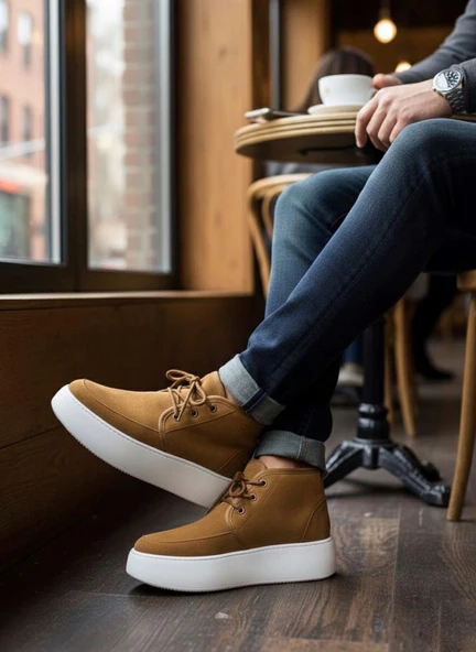 İçi Kürklü Bağcıklı Taba Erkek Tarz Spor Bot - Resim 4