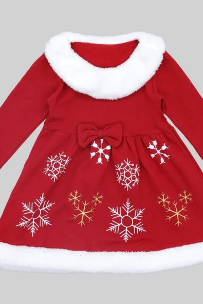 Kız Çocuk Yılbaşı Elbisesi-Kloş Etekli-Welsoft Yakalı-2 İplik Şardonlu-12435 - Resim 2