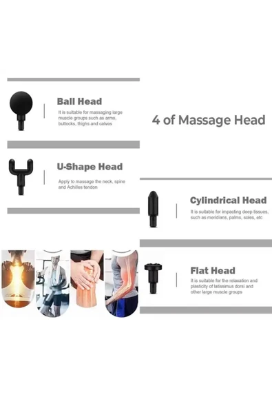 HOTSY Masaj Tabancası Sporcu Masaj Aleti 4 Başlıklı Şarjlı Titreşimli Sporcu Masaj Tabancası - Resim 4