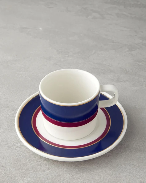 English Home Carny Bone Porselen Fincan Takım 4 Parça 2 Kişilik Fuşya-Lacivert - Resim 3