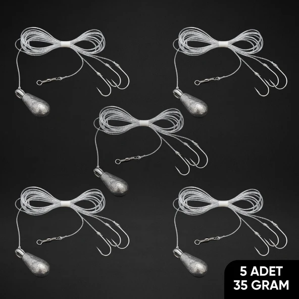 3 İğneli Kurşunlu Beden Takımı - Dip Beden Oltası - Fırdöndülü - 35 gr - 5 Adet ürün görseli 1